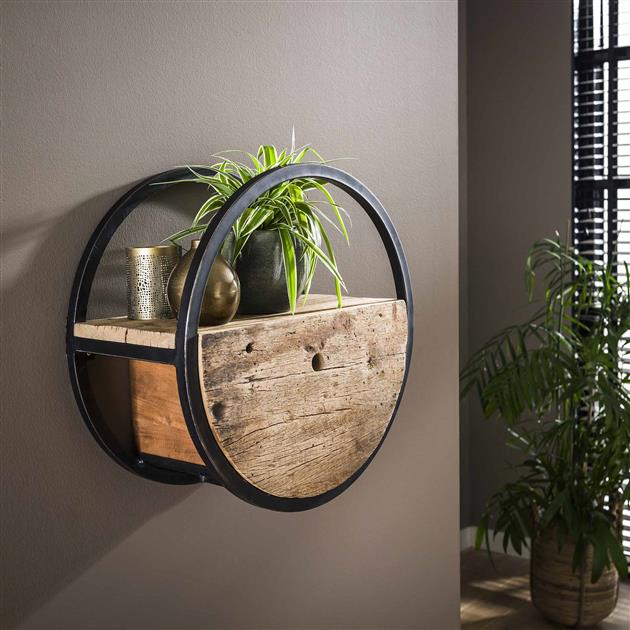 Wandplank Rond met 1 lade Ø50 cm - Industrieelinhuis.nl