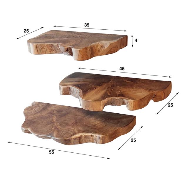 Wandplank set van 3 Boomstam Nature - Industrieelinhuis.nl