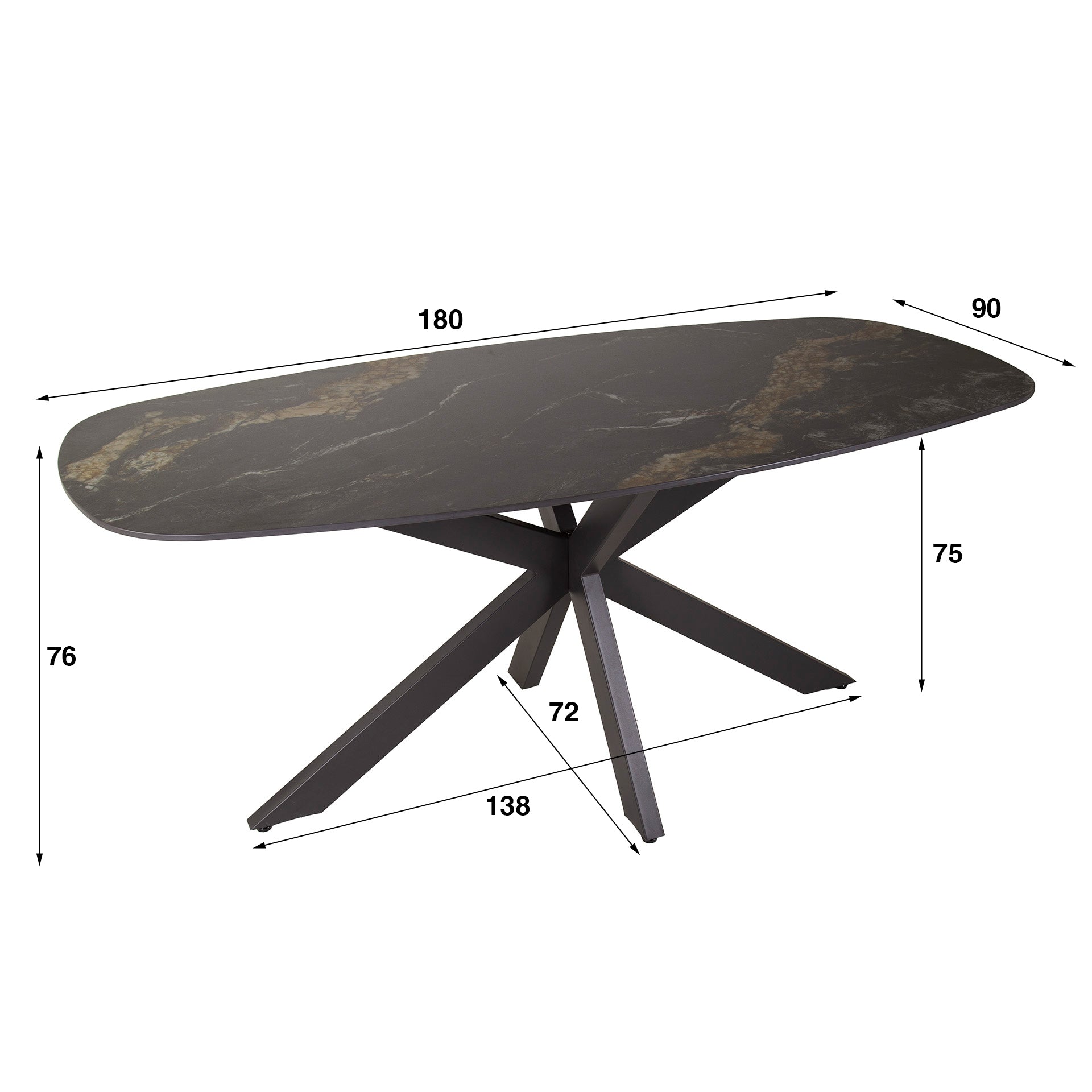 Eetkamertafel Valenza Deens Ovaal 180cm