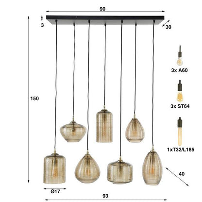 Hanglamp set van 7 Roman Amberkleurig - Industrieelinhuis.nl