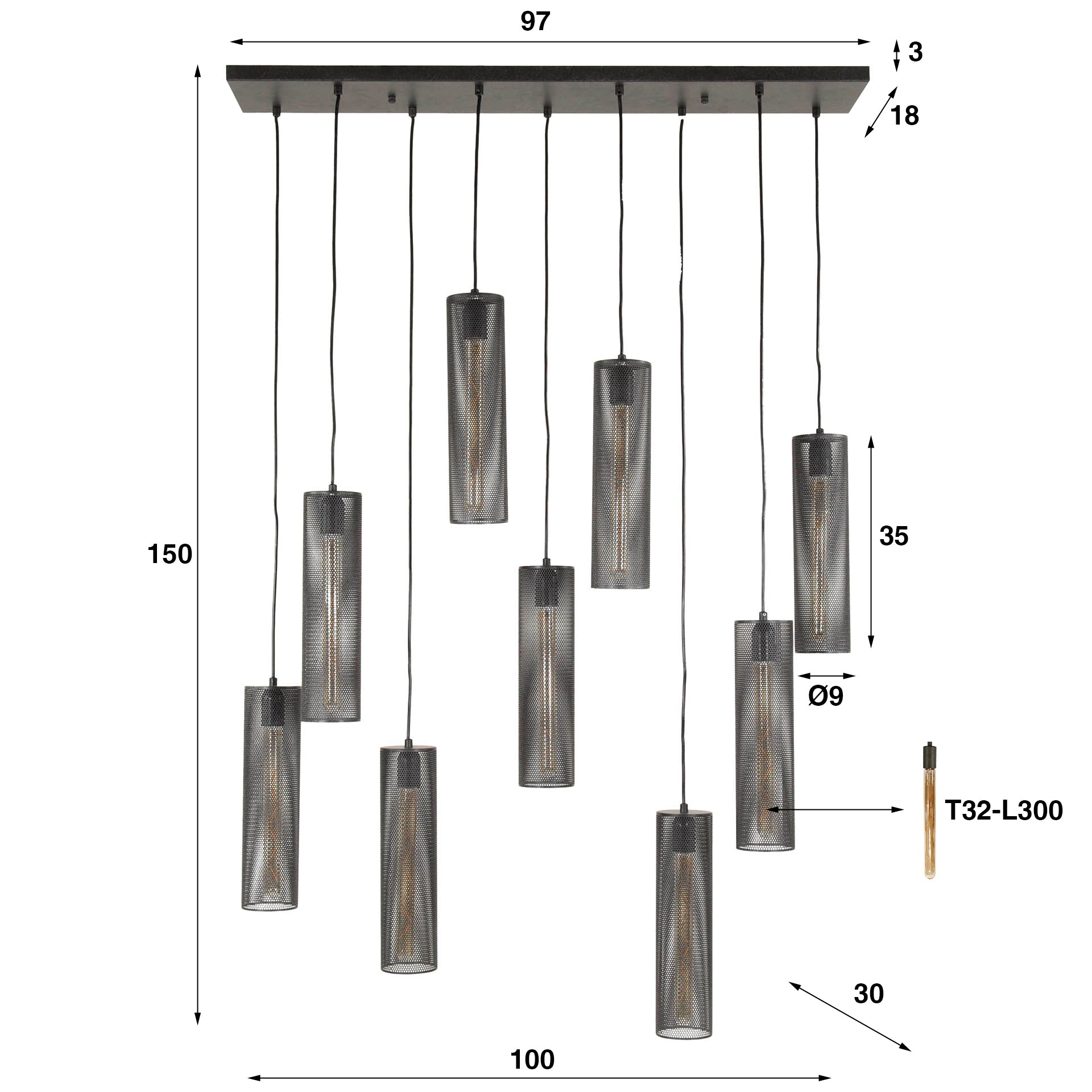 Hanglamp Polara 5+4 tube