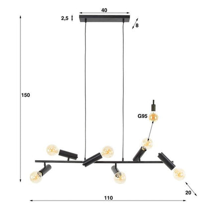 Hanglamp Pia Mat zwart 6 lichtpunten - Industrieelinhuis.nl