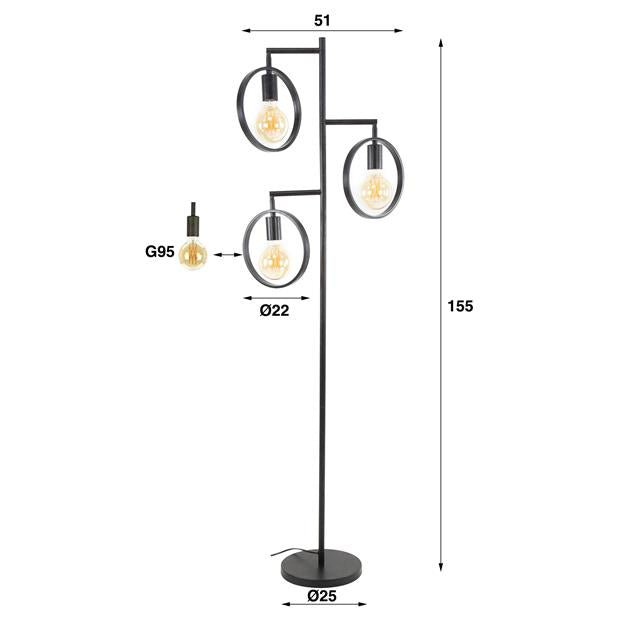 Vloerlamp Ringen Zwart 3 lichtpunten - Industrieelinhuis.nl