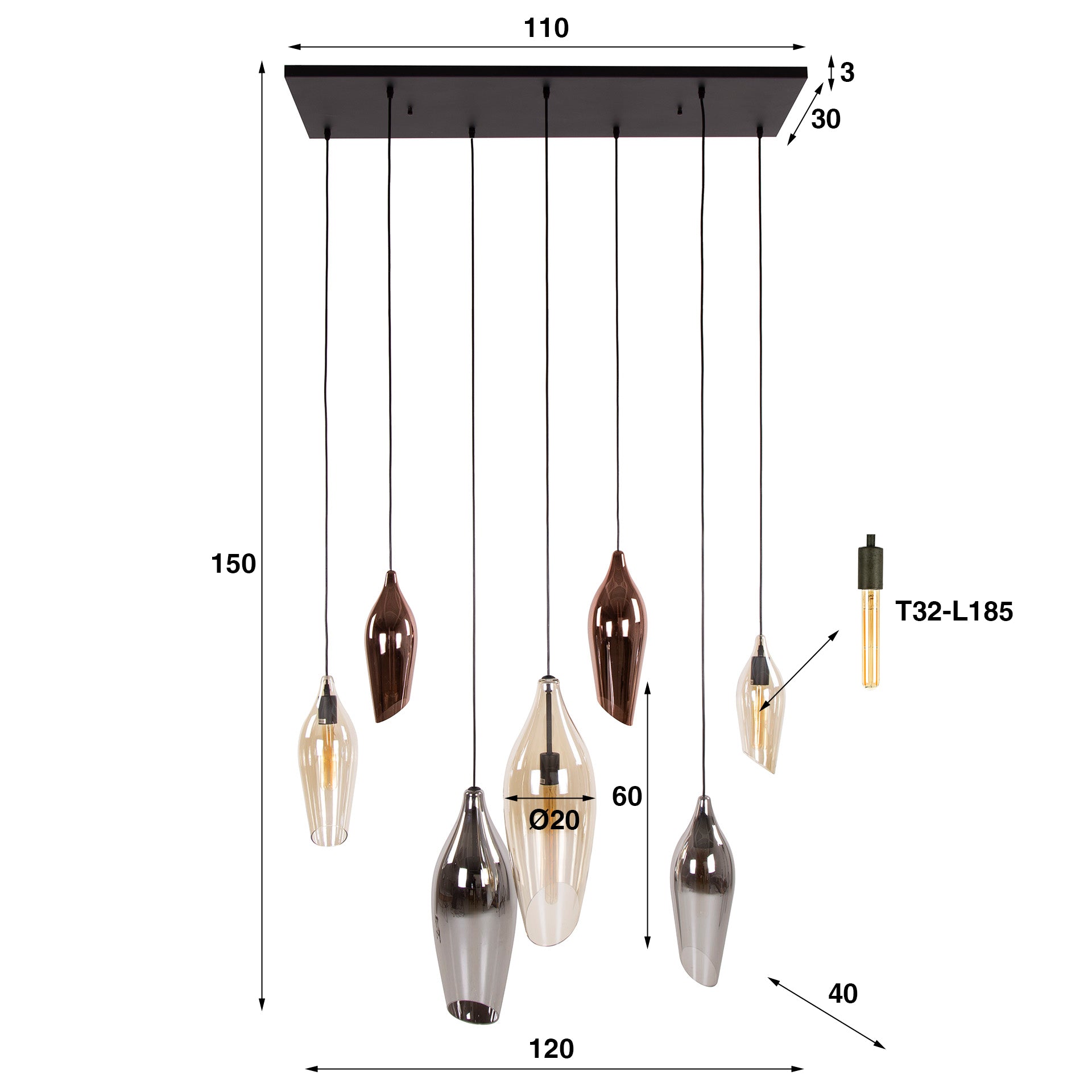 Hanglamp Charly 4+3