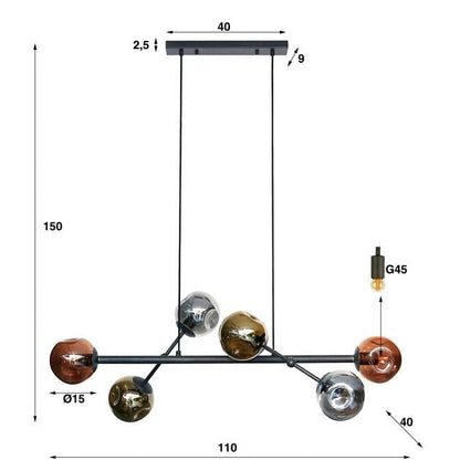 Hanglamp Elenome Zwart 6 lichtpunten - Industrieelinhuis.nl