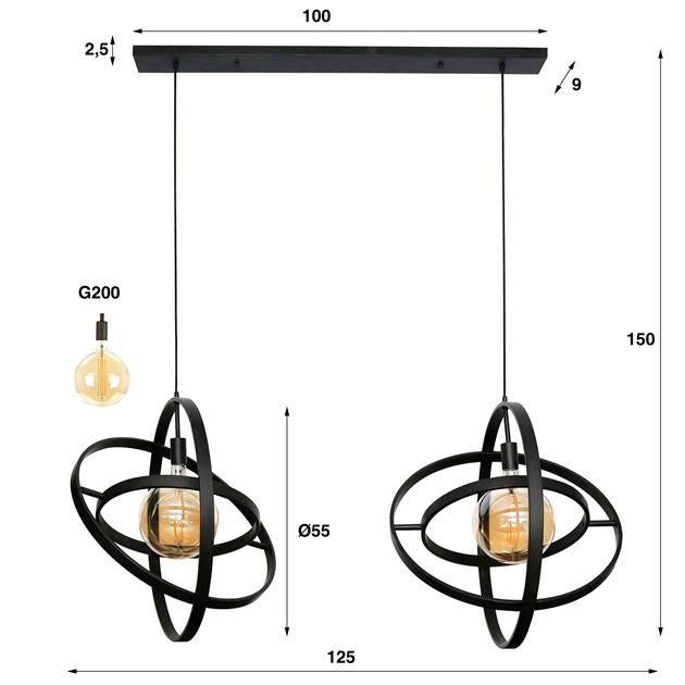 Hanglamp Jupiter Zwart 2 lichtpunt - Industrieelinhuis.nl