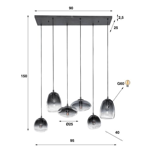 Hanglamp Faye Zwart 6 lichtpunten - Industrieelinhuis.nl