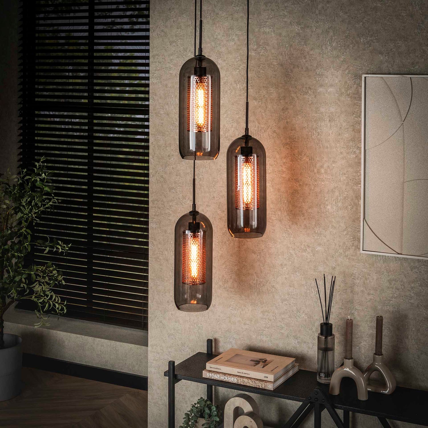 Hanglamp industrieel Diana Zwart set van 3