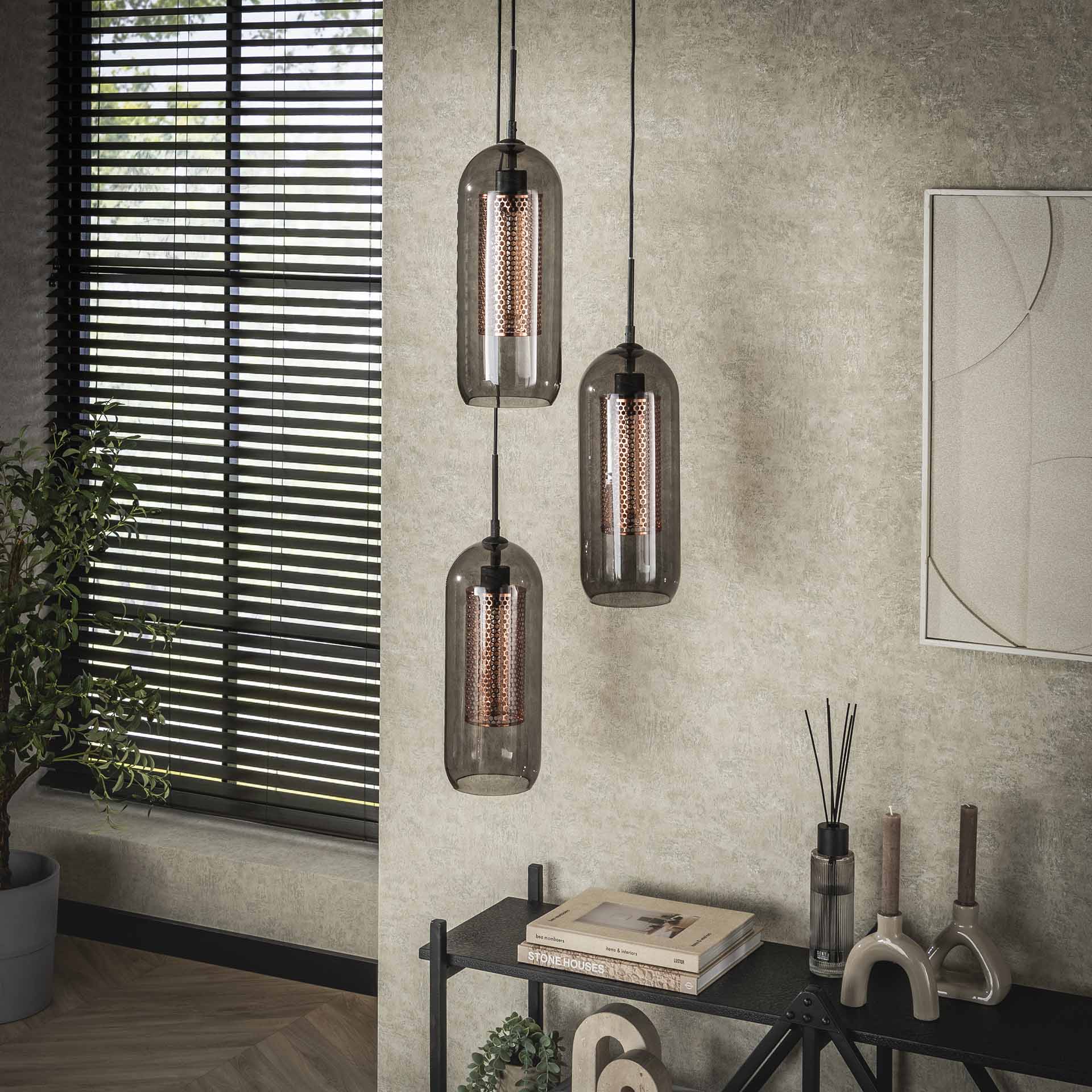 Hanglamp industrieel Diana Zwart set van 3