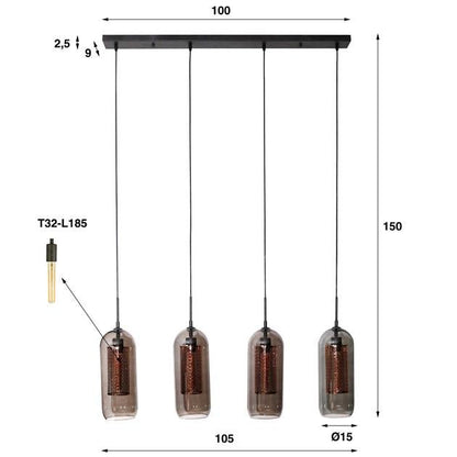 Hanglamp industrieel Diana Zwart set van 4 - Industrieelinhuis.nl