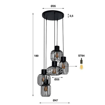 Hangllamp Zara Tier Zwart 5 lichtpunten - Industrieelinhuis.nl