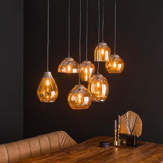 Hanglamp set van 7 Tira Amber - Industrieelinhuis.nl