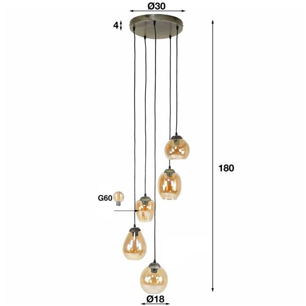 Hanglamp set van 5 Tira Amber - Industrieelinhuis.nl