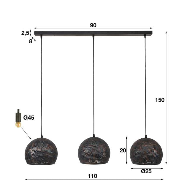 Hanglamp set XL Kyra 3 lichtpunten  Ø25 cm - Industrieelinhuis.nl