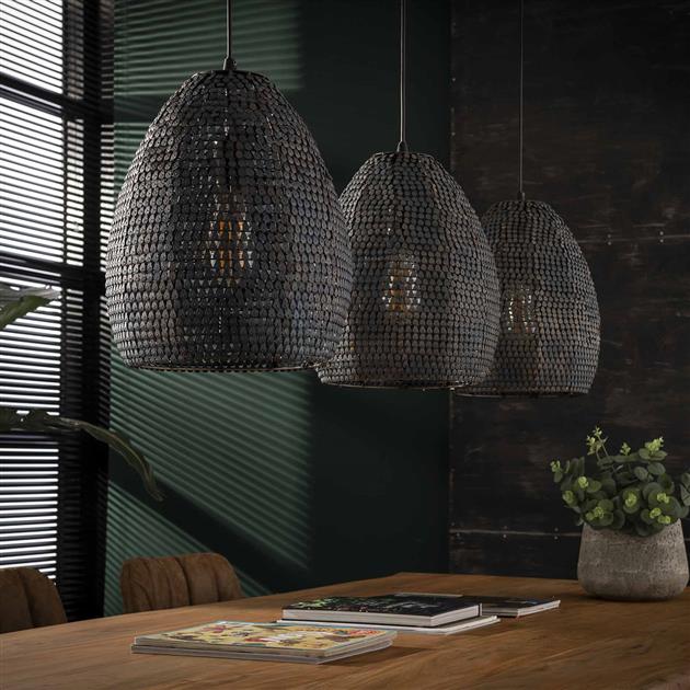 Hanglamp set van 3 OvalSpectle Zwart Bruin Ø26 cm - Industrieelinhuis.nl