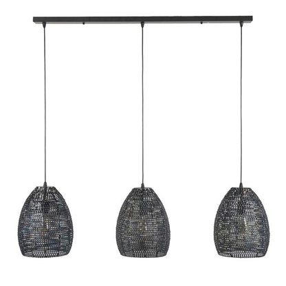 Hanglamp set van 3 OvalSpectle Zwart Bruin Ø26 cm - Industrieelinhuis.nl