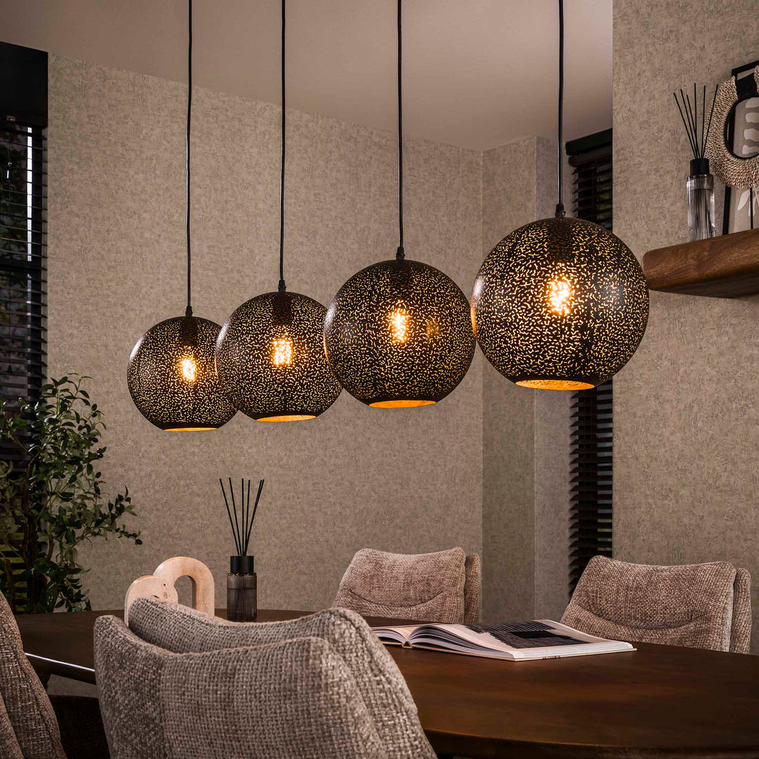 Hanglamp set van 4 Lichtpuntjes Zwart Ø25 cm 4 lichtpunten