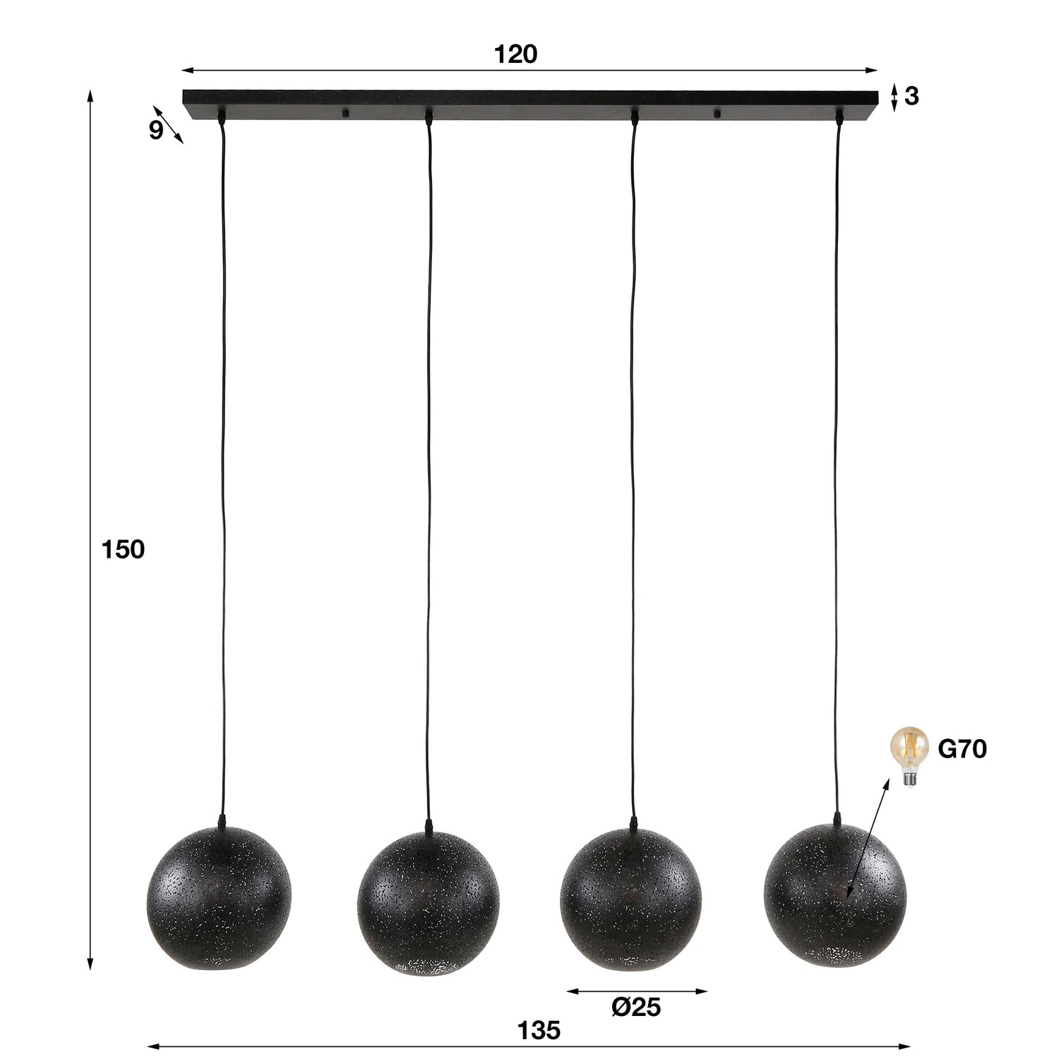 Hanglamp set van 4 Lichtpuntjes Zwart Ø25 cm 4 lichtpunten