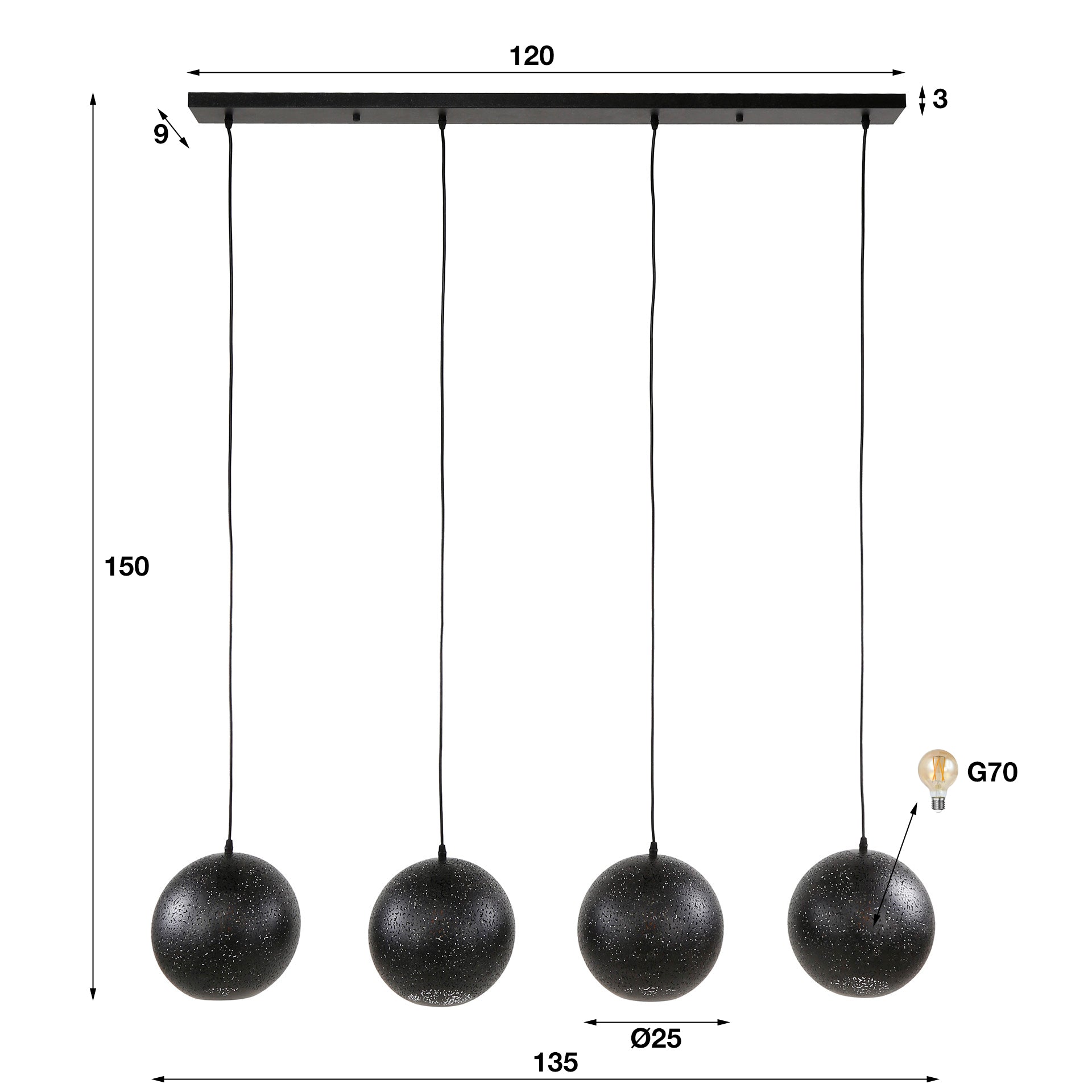 Hanglamp set van 4 Lichtpuntjes Zwart Ø25 cm 4 lichtpunten