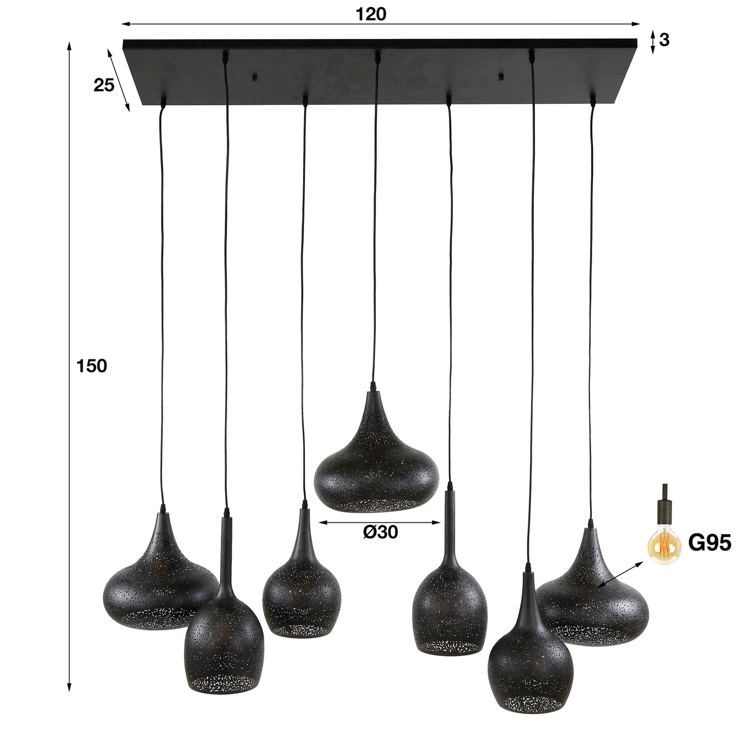 Hanglamp set van 7 Lichtpuntjes Zwart 7 lichtpunten