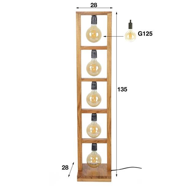 Vloerlamp hout AcaiaTimber 5 lichtpunten - Industrieelinhuis.nl