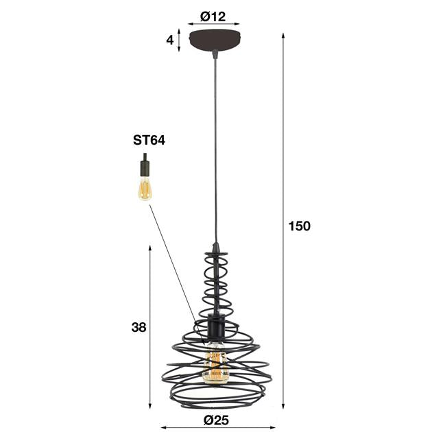 Hanglamp SpinKegel Zwart Ø25 cm - Industrieelinhuis.nl