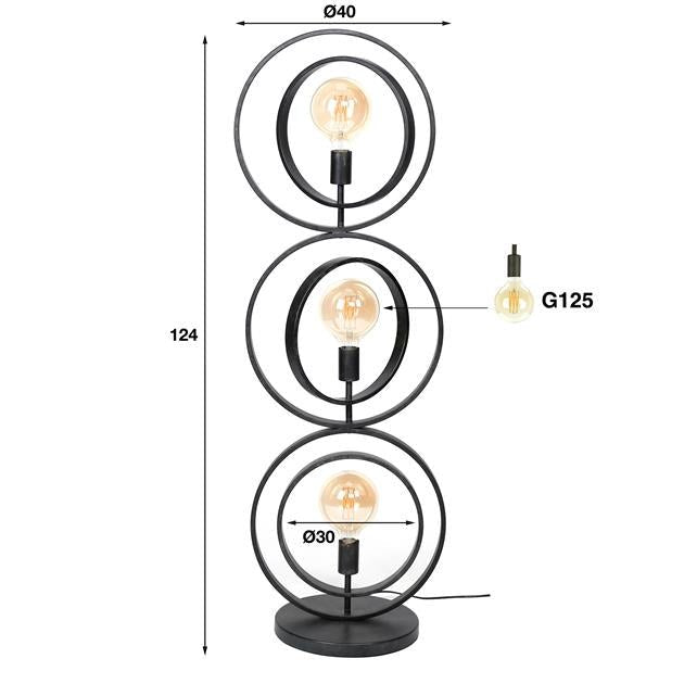 Vloerlamp industrieel Twincircles Zwart 3 lichtpunten - Industrieelinhuis.nl