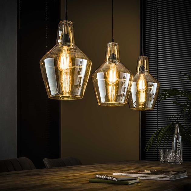 Hanglamp Kegel Amber Oud Zilver 3 lichtpunten - Industrieelinhuis.nl