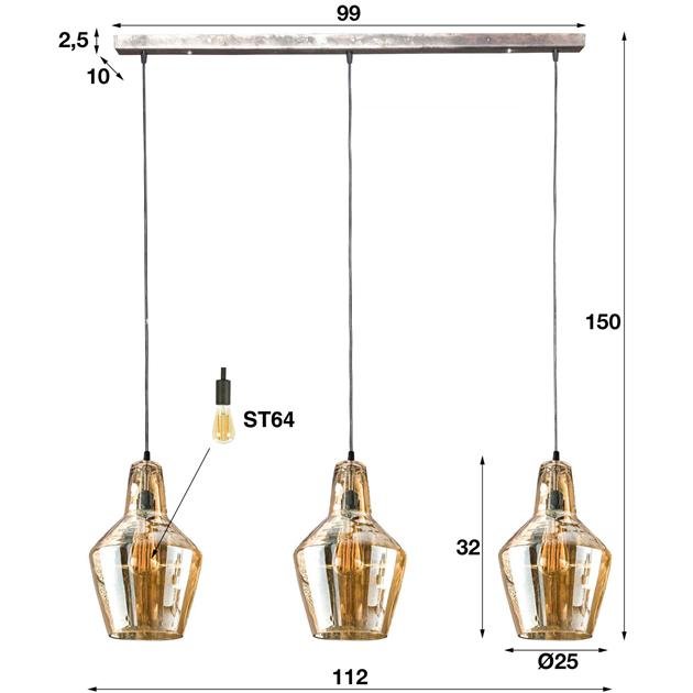 Hanglamp Kegel Amber Oud Zilver 3 lichtpunten - Industrieelinhuis.nl