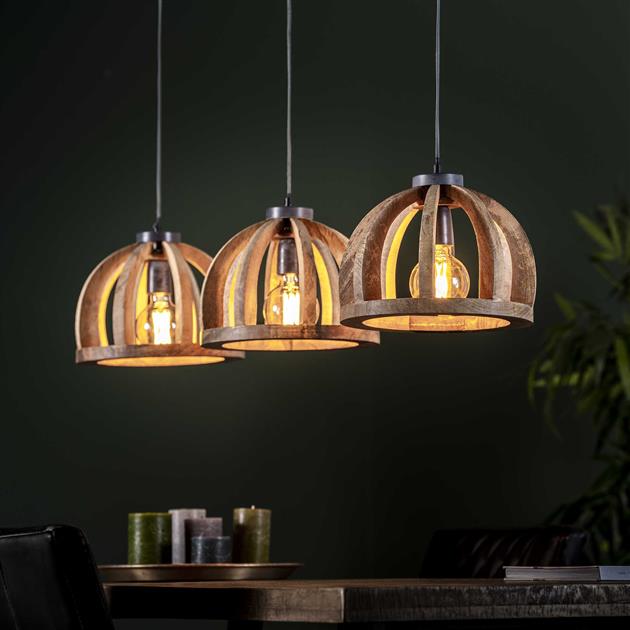 Hanglamp Hout 3 lichtpunten Woodbent Mangohout Ø30 cm - Industrieelinhuis.nl