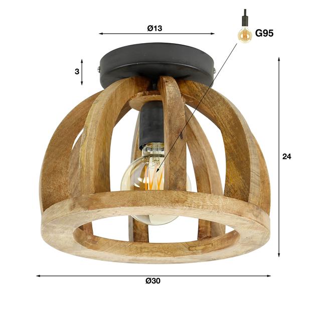 Plafondlamp Hout Woodbent Mangohout - Industrieelinhuis.nl