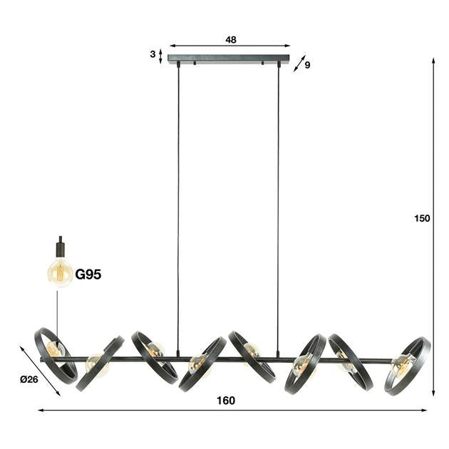 Hanglamp Groot Circular Essence  Houtskool 8 lichtpunten - Industrieelinhuis.nl