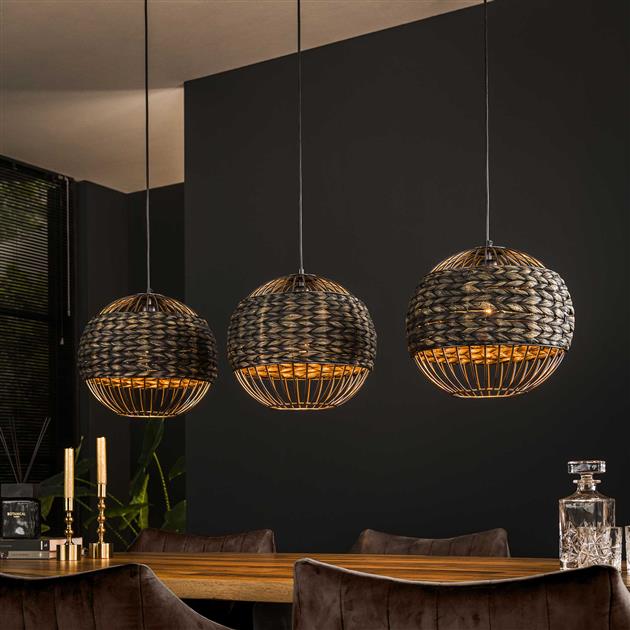 Hanglamp Set van 3 Bol Rustic Ray Zwart - Industrieelinhuis.nl