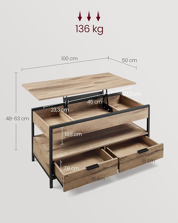 Industriële Salontafel met Verhoogd Blad – Praktisch, Stijlvol en Ruimtelijk