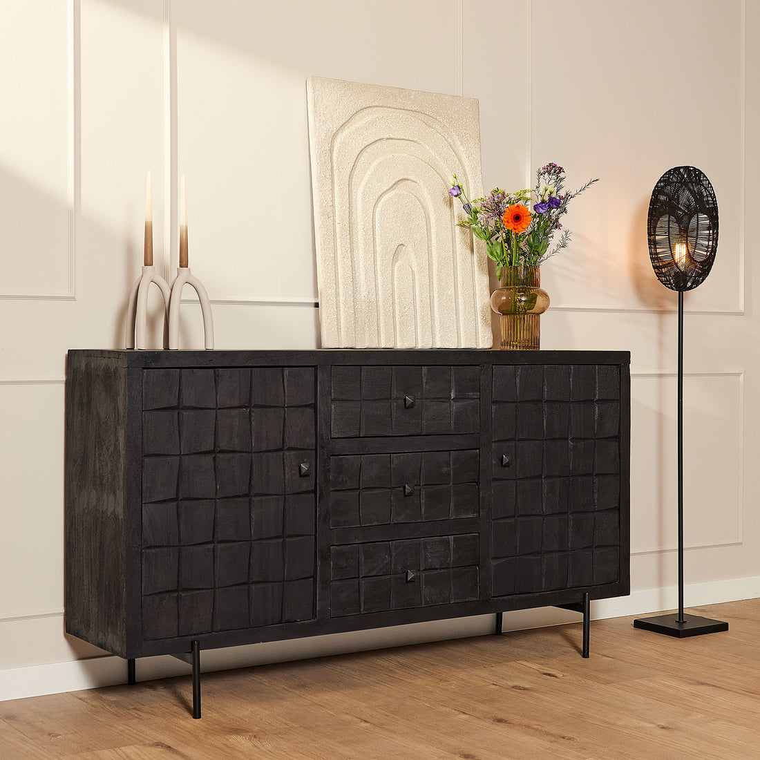 Dressoir Brandy Black | 160 cm - Industrieelinhuis.nl