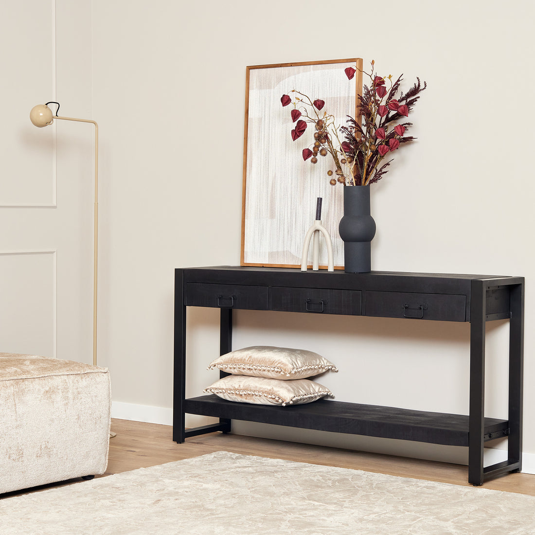 Sidetable zwart met lades Sorrento Black | 150 cm