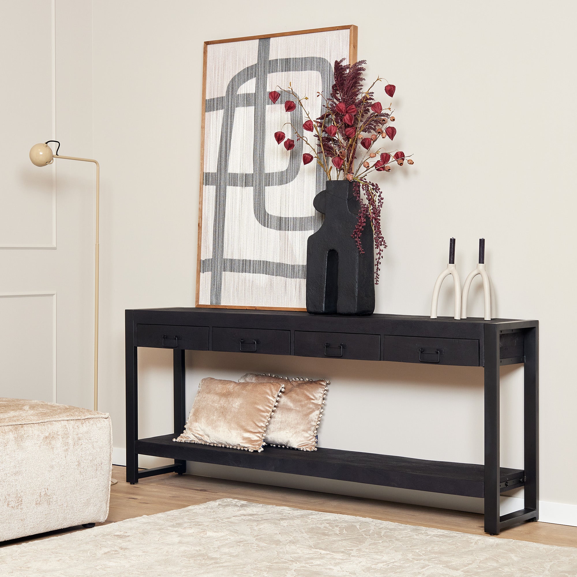 Sidetable mangohout zwart 180 cm Boaz Black | 180 cm