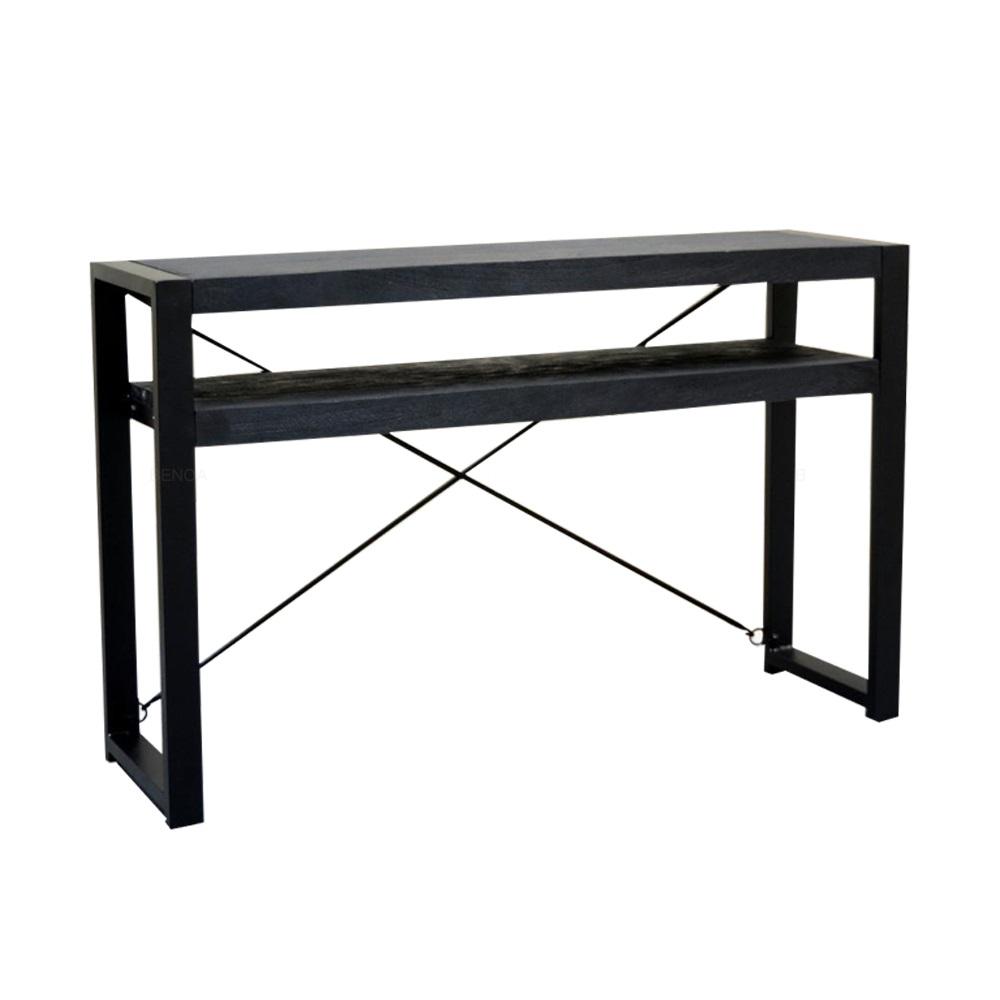 Sidetable zwart Industrieel | Zwart Mangohout en Staal | 120x35x76cm