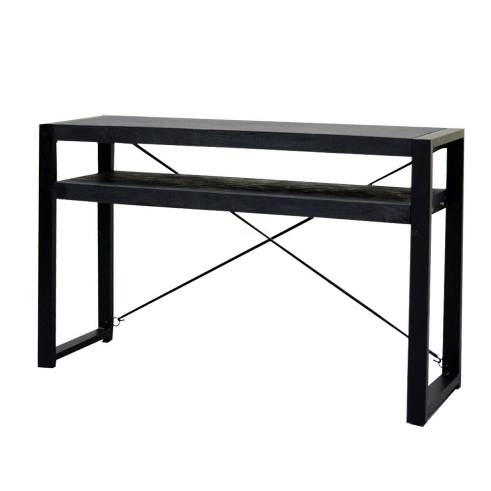 Sidetable zwart Industrieel | Zwart Mangohout en Staal | 120x35x76cm