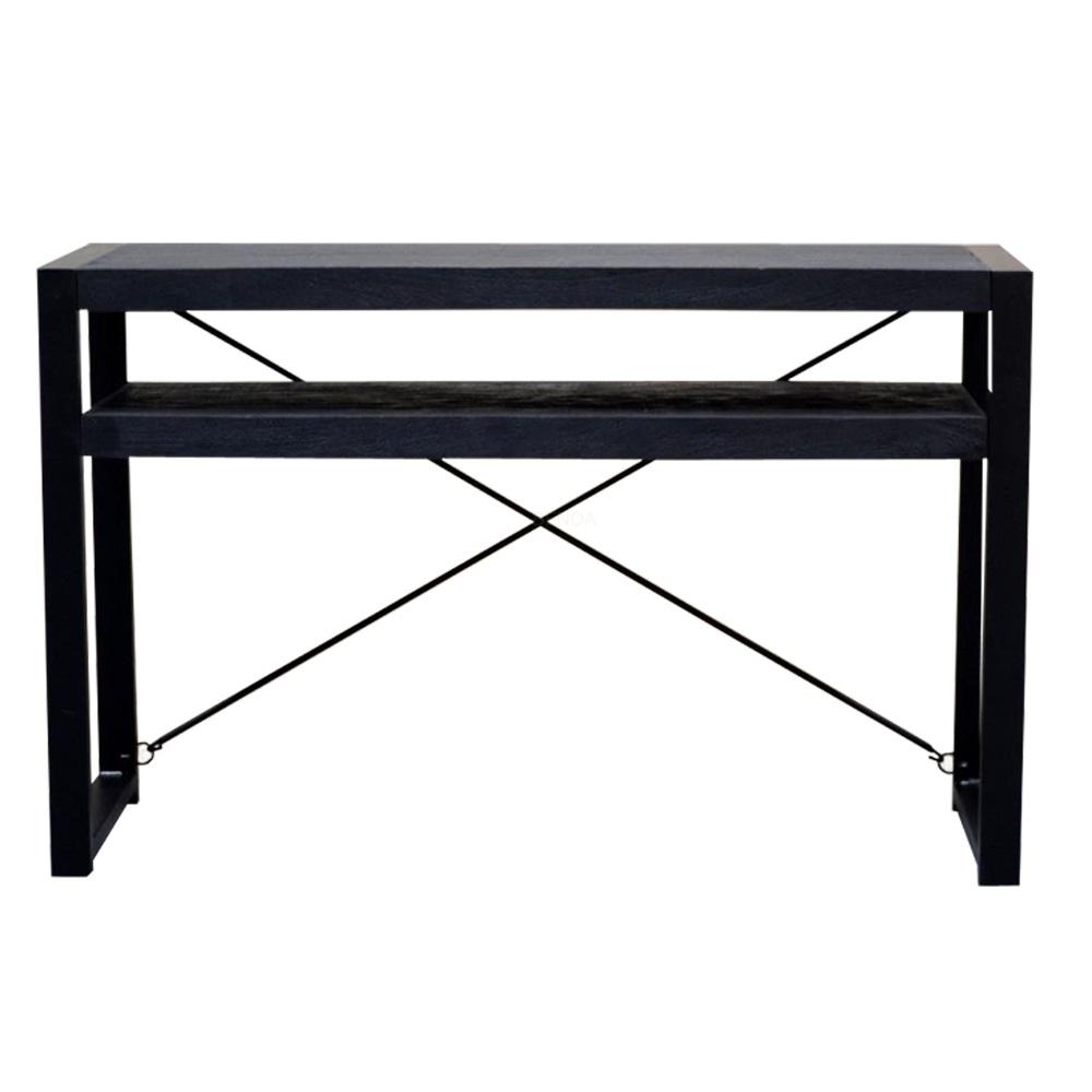 Sidetable / Dressoir met schap Industrieel Design | Zwart Mangohout en Staal | 120x35x76cm - Industrieelinhuis.nl