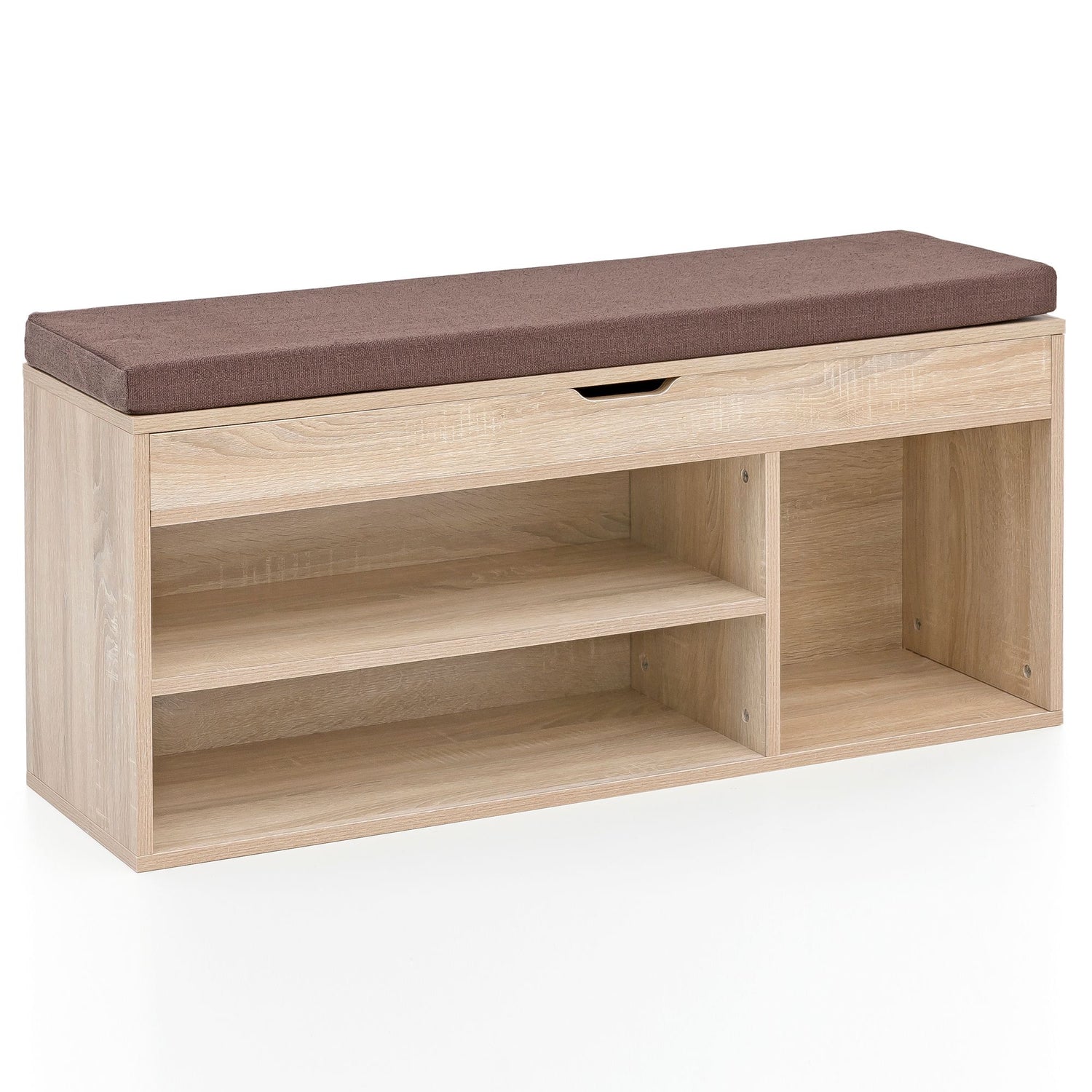 Schuhbank WL5.344 mit Sitzfläche Garderoben-Bank Holz 104x51x32 cm Sonoma | Holzbank klein gepolstert | Sitzbank schmal Flur mit Stauraum | Truhenbank Schuhtruhe Flurmöbel - Industrieelinhuis.nl