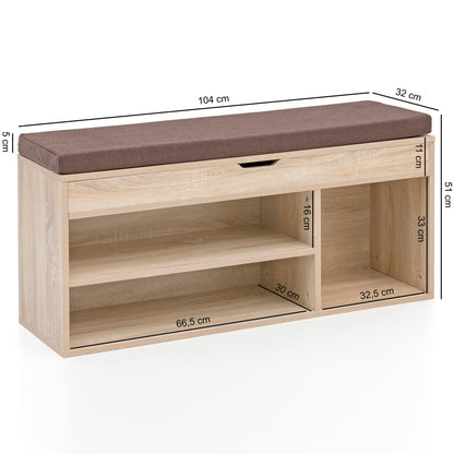 Schuhbank WL5.344 mit Sitzfläche Garderoben-Bank Holz 104x51x32 cm Sonoma | Holzbank klein gepolstert | Sitzbank schmal Flur mit Stauraum | Truhenbank Schuhtruhe Flurmöbel - Industrieelinhuis.nl