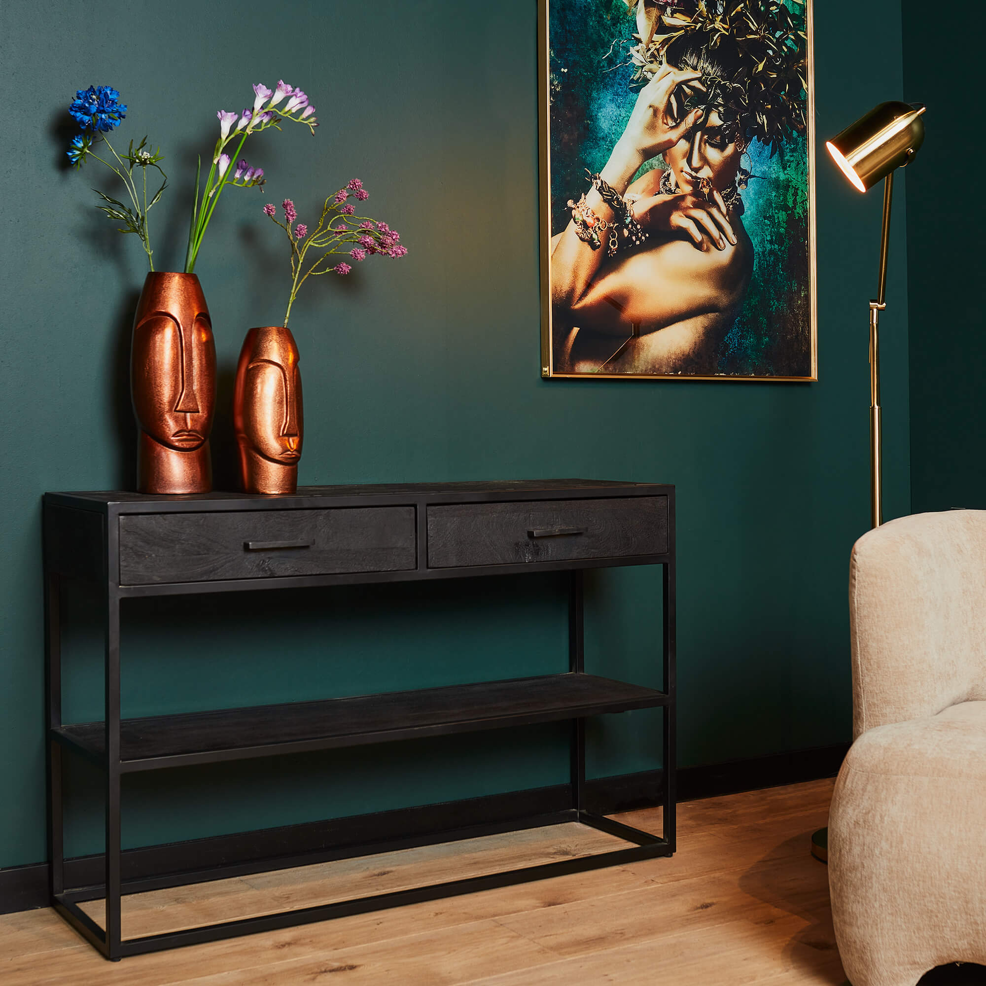 Sidetable zwart New York | 2 lades