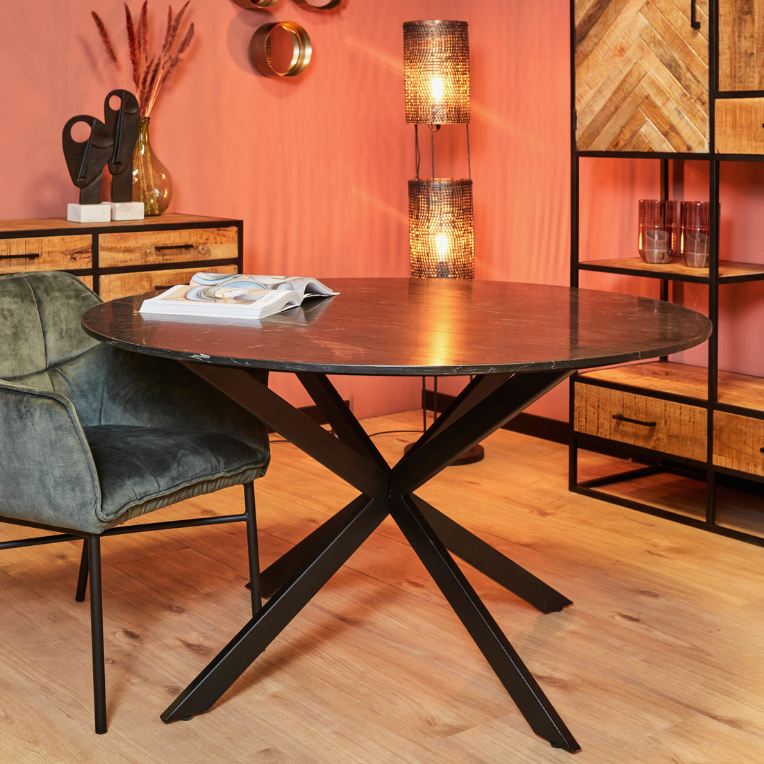 Eetkamertafel Lynn | Rond | Zwart marmer | 130 CM - Industrieelinhuis.nl