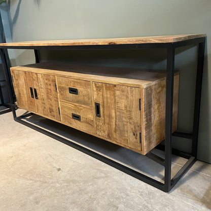 Sidetable / Dressoir Industrieel Design | Mangohout en Staal | 180x40x80 - Industrieelinhuis.nl