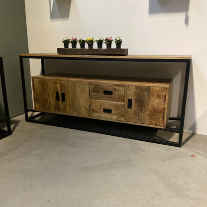 Sidetable / Dressoir Industrieel Design | Mangohout en Staal | 180x40x80 - Industrieelinhuis.nl