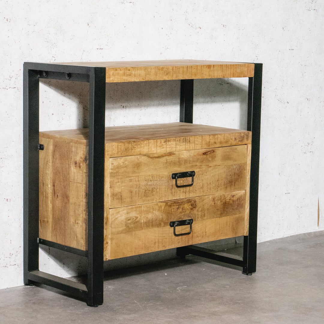 Sidetable / Dressoir Kastje 2 lades Industrieel Design | Mangohout en Staal | 80x40x80cm - Industrieelinhuis.nl