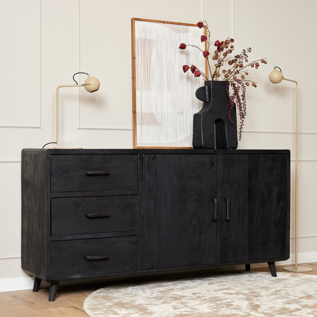 Dressoir Omaha Black | 180 cm - Industrieelinhuis.nl